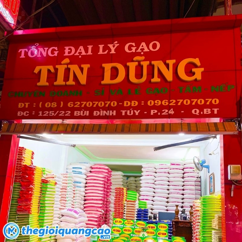 Mẫu bảng hiệu tổng đại l&yacute; gạo T&iacute;n Dũng