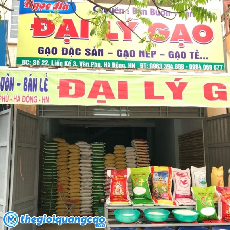 Bảng hiệu đại l&yacute; b&aacute;n gạo Ngọc H&agrave;