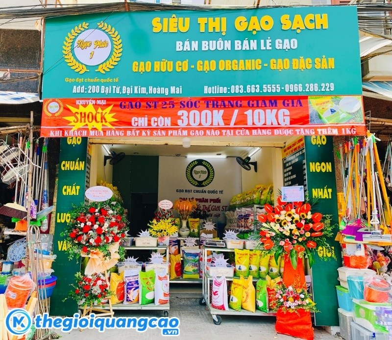 Bảng hiệu đại l&yacute; gạo chữ nổi gắn led