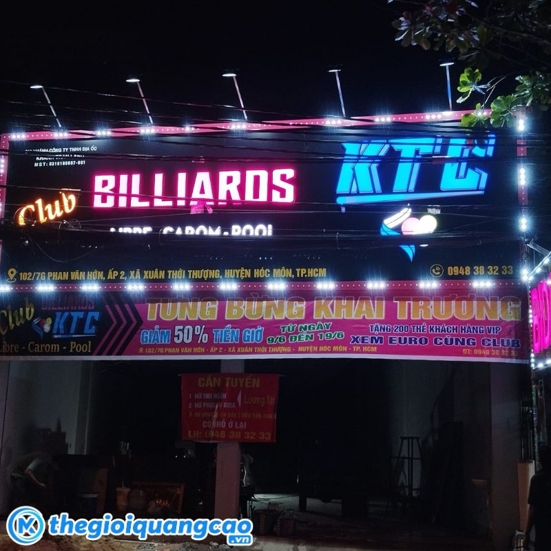 Bảng hiệu bida chữ nổi gắn LED