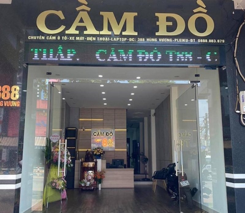 Mẫu bảng hiệu cầm đồ chữ nổi Inox v&agrave;ng gương