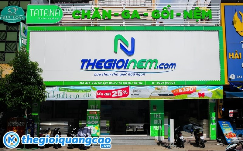 Bảng hiệu chăn ga gối đệm thương hiệu Thế Giới Nệm