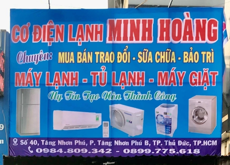 Mẫu biển quảng c&aacute;o cửa h&agrave;ng điện lạnh M&igrave;nh Ho&agrave;ng