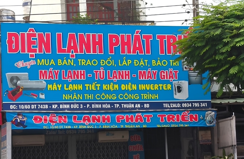 Bảng hiệu điện lạnh ph&aacute;t triển in bạt hiflex