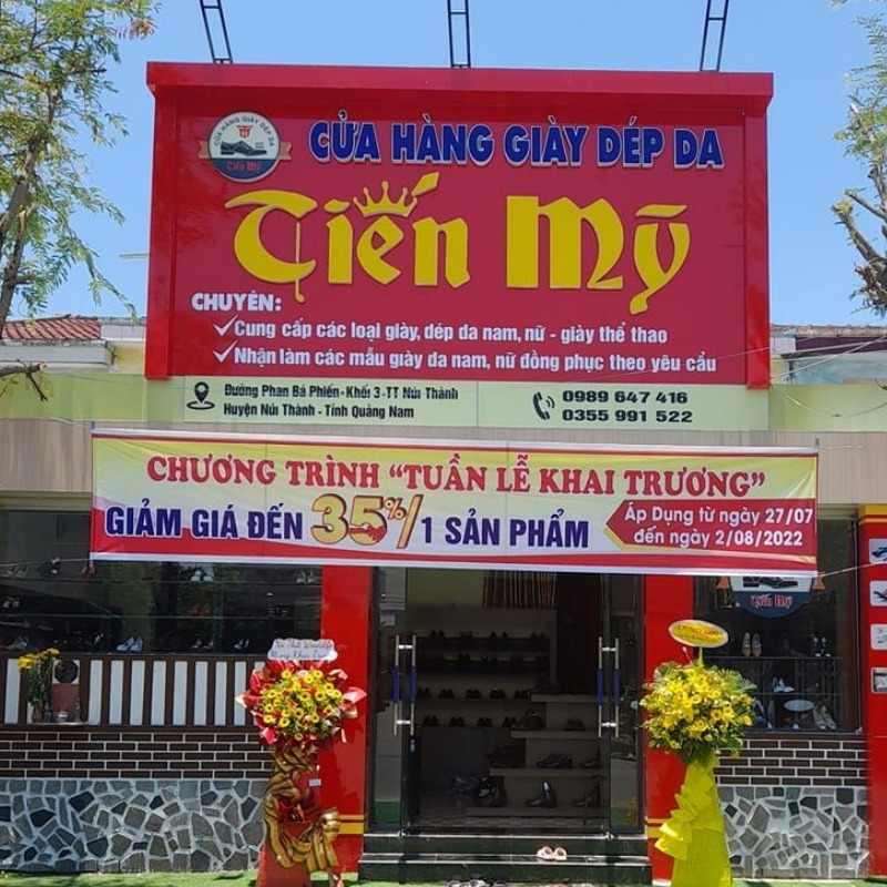Mẫu bảng hiệu cửa h&agrave;ng gi&agrave;y d&eacute;p da Tiến Mỹ
