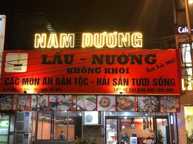Mẫu bảng hiệu nh&agrave; h&agrave;ng lẩu nướng Nam Dương