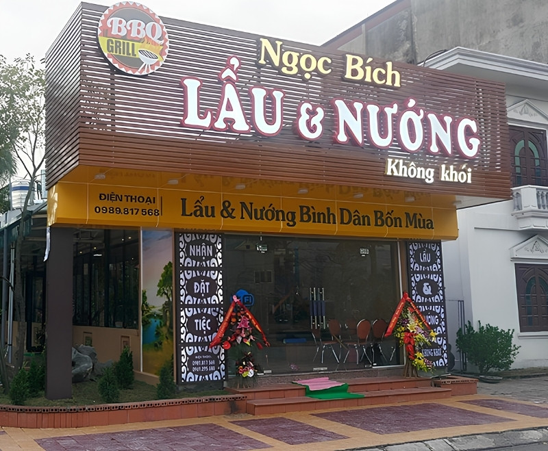 Mẫu bảng hiệu lẩu nướng kh&ocirc;ng kh&oacute;i Ngọc B&iacute;ch