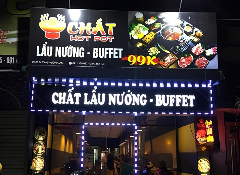 Bảng hiệu qu&aacute;n buffet lẩu nướng chất liệu bạt 3M in UV