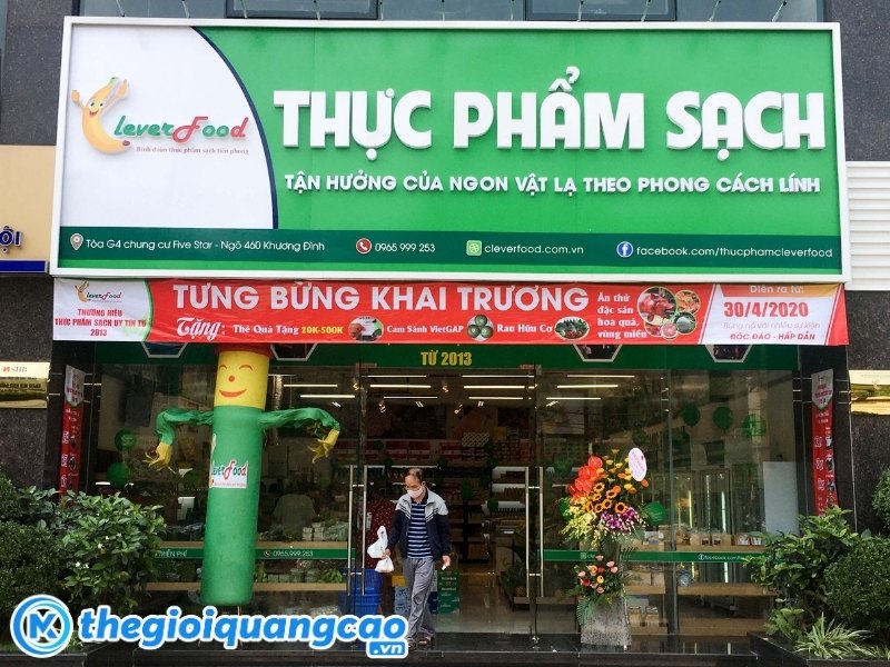 Mẫu bảng hiệu m&agrave;u xanh l&aacute; c&acirc;y cho cửa h&agrave;ng thực phẩm sạch