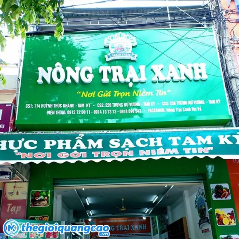 Mẫu bảng hiệu m&agrave;u xanh l&aacute; c&acirc;y cửa h&agrave;ng n&ocirc;ng trại xanh