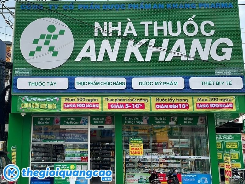 Mẫu bảng hiệu m&agrave;u xanh l&aacute; cho nh&agrave; thuốc An Khang