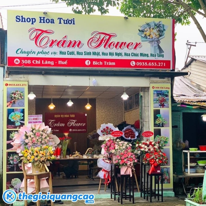 Mẫu bảng hiệu shop hoa tươi Tr&acirc;m Flower