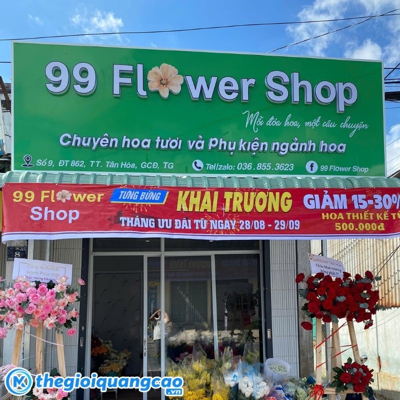 Mẫu bảng hiệu cửa h&agrave;ng hoa tươi đẹp