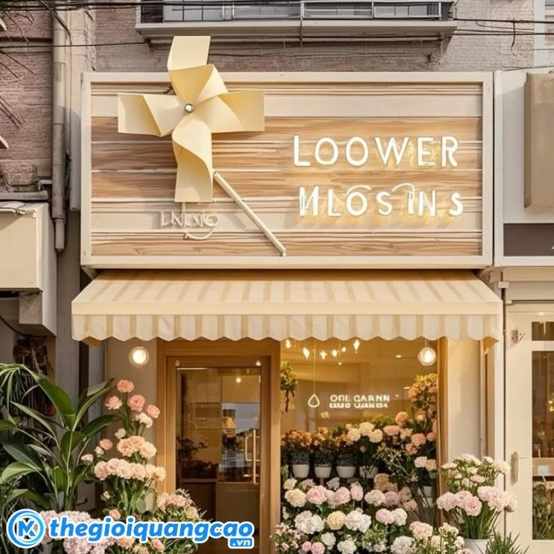 Bảng hiệu shop hoa tươi chất liệu gỗ phong c&aacute;ch Vintage