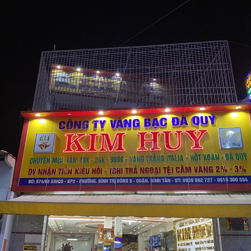 Mẫu bảng hiệu c&ocirc;ng ty v&agrave;ng bạc đ&aacute; qu&yacute; Kim Huy