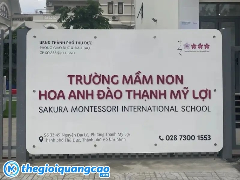 Mẫu bảng hiệu trường mầm non Hoa Anh Đ&agrave;o Thạnh Mỹ Lợi