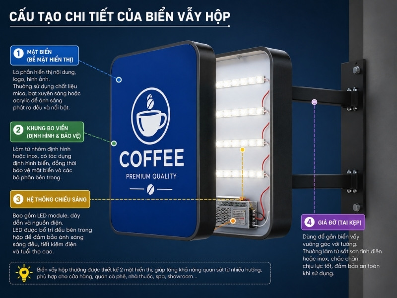 Cấu tạo chi tiết của biển bẫy hộp đ&egrave;n