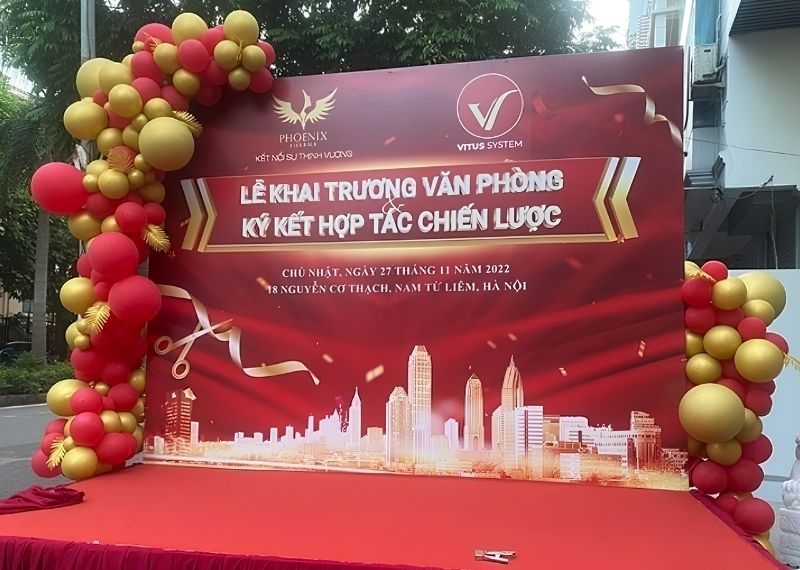 Mẫu backdrop lễ khai trương văn phong đại diện c&ocirc;ng ty