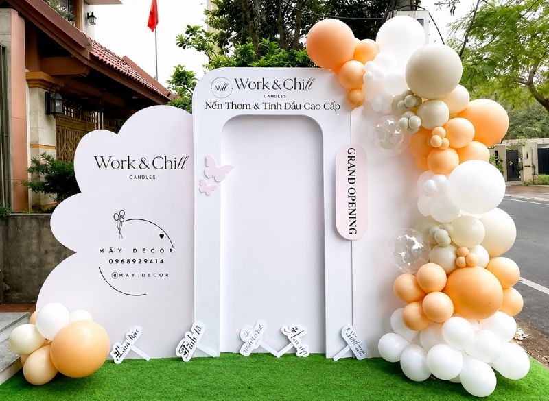 Backdrop grand opening in PP bồi Formex