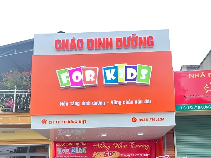 Mẫu bảng hiệu ch&aacute;o dinh dưỡng for kids