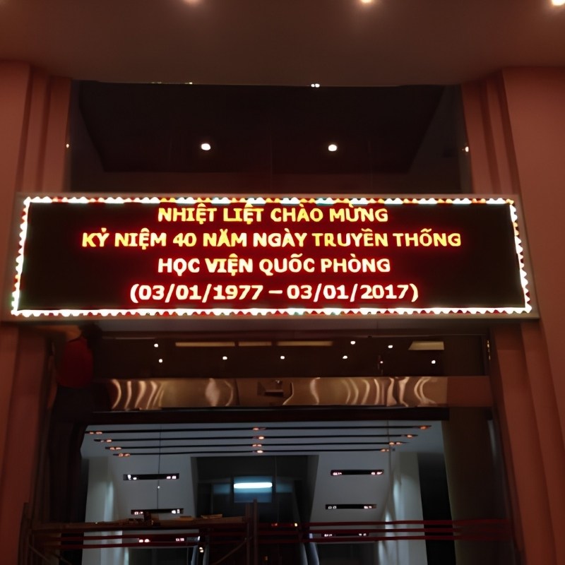 Mẫu bảng hiệu led ma trận chạy chữ học viện quốc ph&ograve;ng
