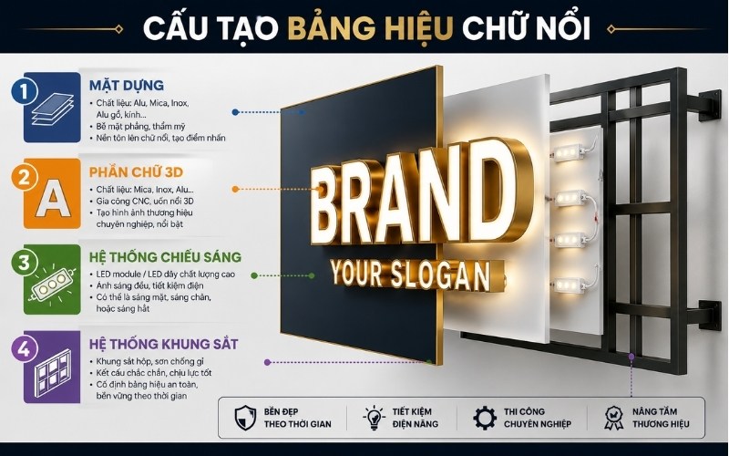 Cấu tạo chi tiết bảng hiệu chữ nổi