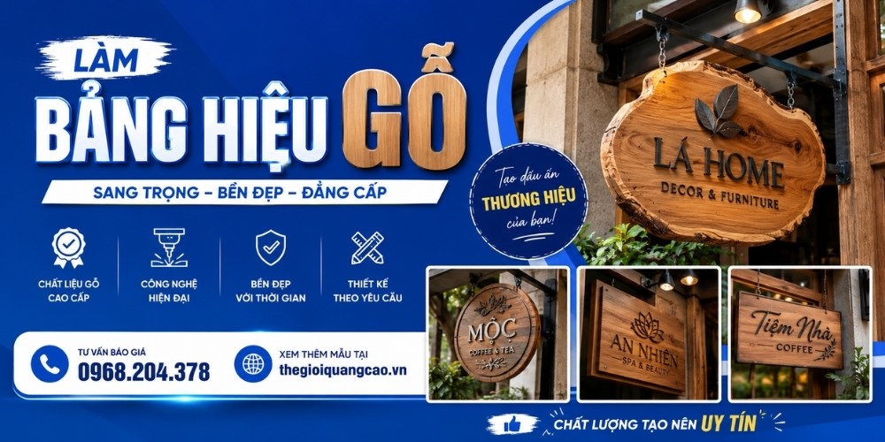 L&agrave;m Bảng Hiệu Gỗ Đẹp, Gi&aacute; Rẻ, Trọn G&oacute;i Tại TPHCM