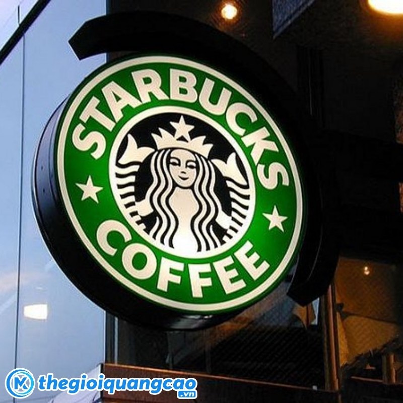 L&agrave;m bảng hiệu hộp đ&egrave;n mica h&uacute;t nổi starbucks coffee