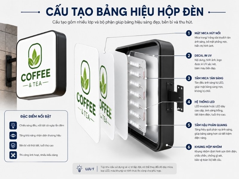 Cấu tạo bảng hiệu hộp đ&egrave;n