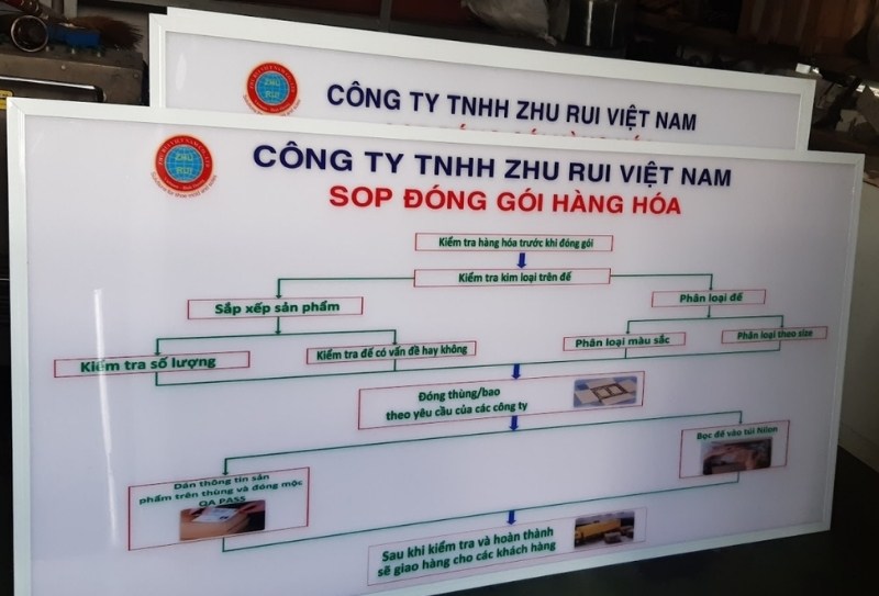 Làm bảng hiệu mica dán decal khung nhôm