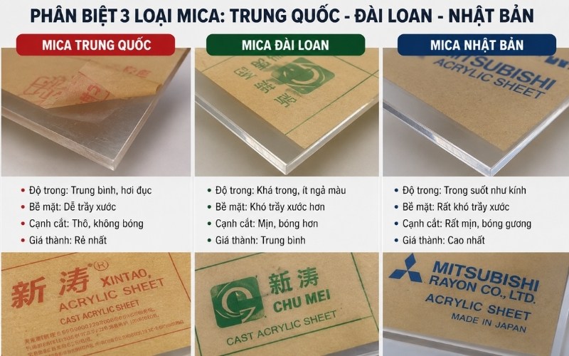 Phân loại các chất liệu mica làm bảng hiệu quảng cáo