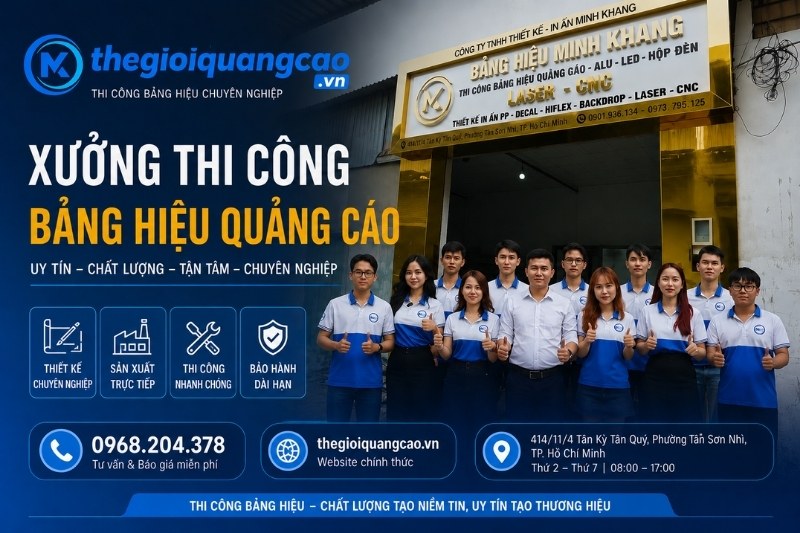Xưởng sản xuất v&agrave; thi c&ocirc;ng bảng hiệu trực tiếp