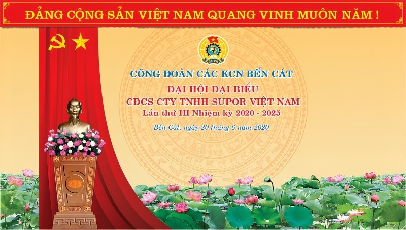 Mẫu backdrop đại hội đảng c&ocirc;ng đo&agrave;n c&aacute;c kcn bến c&aacute;t