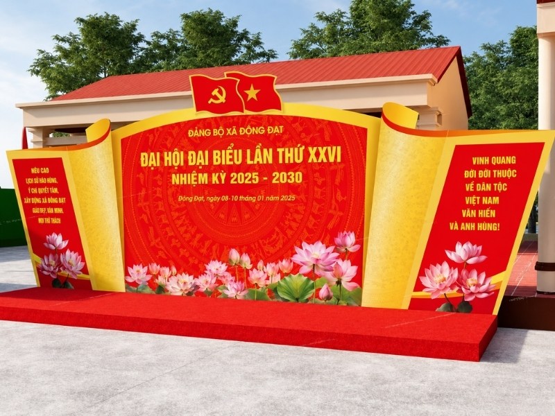 Mẫu backdrop s&acirc;n khấu đại hội đảng