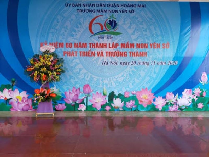 Mẫu backdrop kỷ niệm th&agrave;nh lập trường mầm non Y&ecirc;n Sở