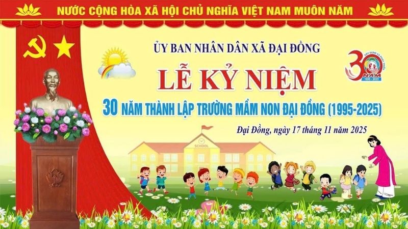 Mẫu backdrop lễ kỷ niệm 30 năm th&agrave;nh lập trường mầm non Đại Đồng