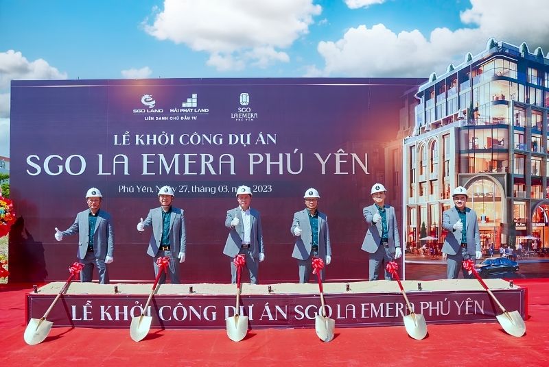 Mẫu backdrop lễ khởi c&ocirc;ng dự &aacute;n bất động sản