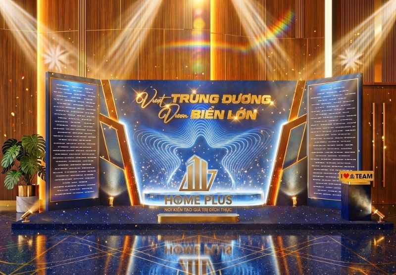 Mẫu backdrop s&acirc;n khấu sự kiện kỷ niệm th&agrave;nh lập