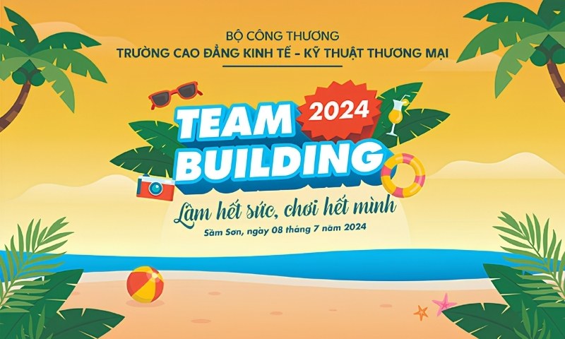 Mẫu backdrop slogan l&agrave;m hết sức, chơi hết m&igrave;nh