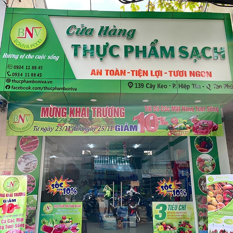 Mẫu bảng hiệu cửa h&agrave;ng thực phẩm sạch đẹp