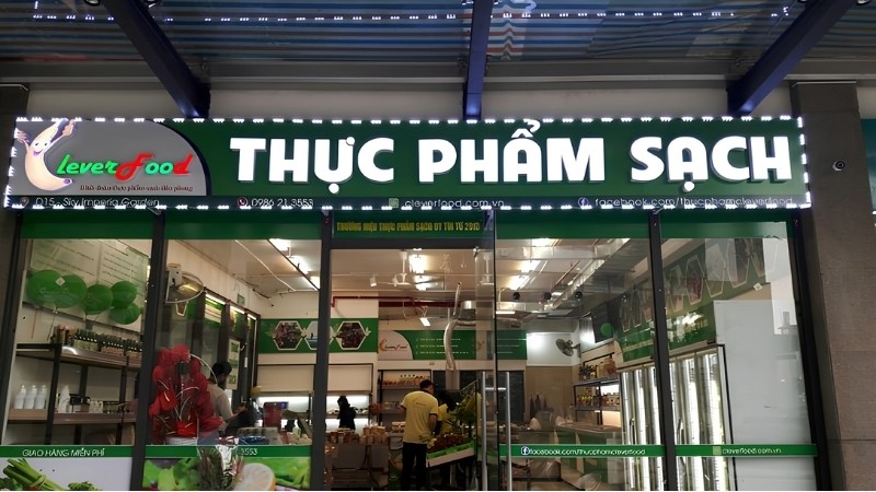 Mẫu bảng hiệu cửa h&agrave;ng thực phẩm sạch, tr&aacute;i c&acirc;y nhập khẩu