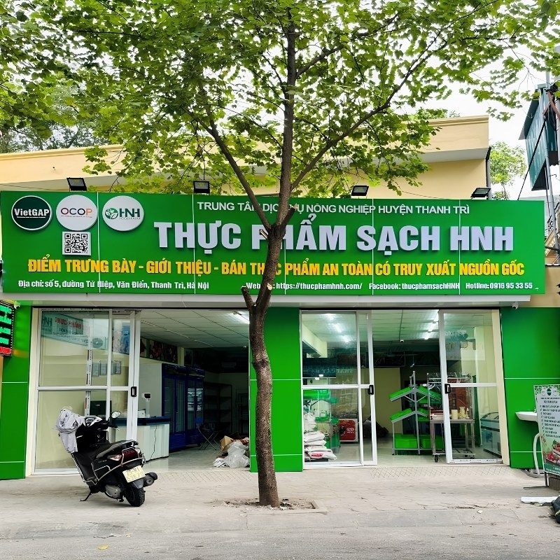 Mẫu bảng hiệu cửa h&agrave;ng thực phẩm sạch HNH