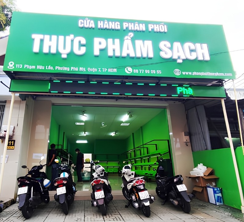 Mẫu bảng hiệu cửa h&agrave;ng ph&acirc;n phối thực phẩm sạch