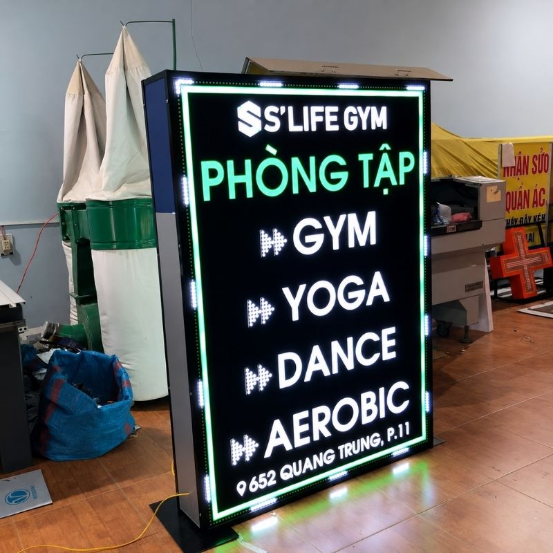 Biển vẫy hộp đ&egrave;n ph&ograve;ng gym