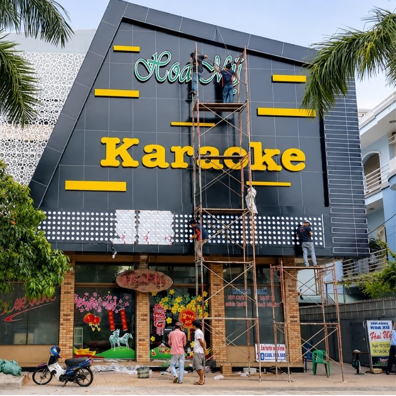 Bảng hiệu karaoke chữ nổi mica gắn LED
