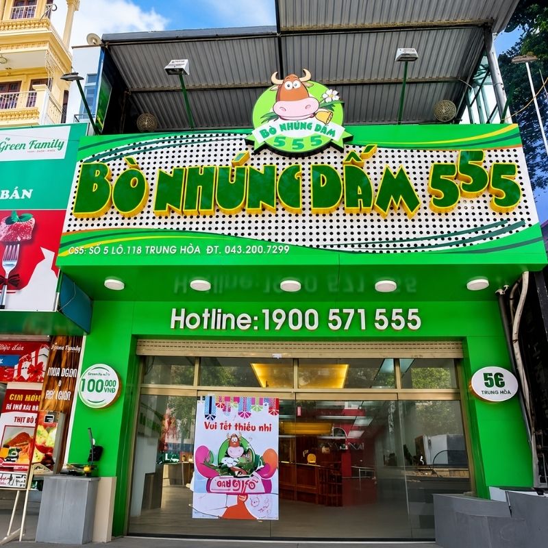 Mẫu bảng hiệu m&agrave;u xanh l&aacute; c&acirc;y cho qu&aacute;n ăn b&ograve; nh&uacute;ng dấm