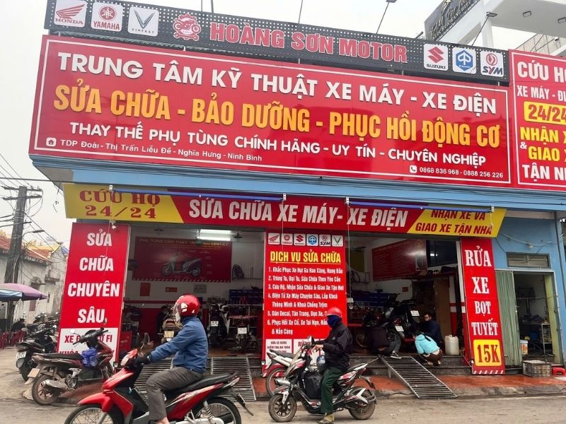 Mẫu bảng hiệu sửa chữa xe m&aacute;y Ho&agrave;ng Sơn Motor