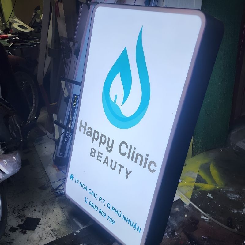 Mẫu hộp đ&egrave;n mica decal cho ph&ograve;ng kh&aacute;m da liễu