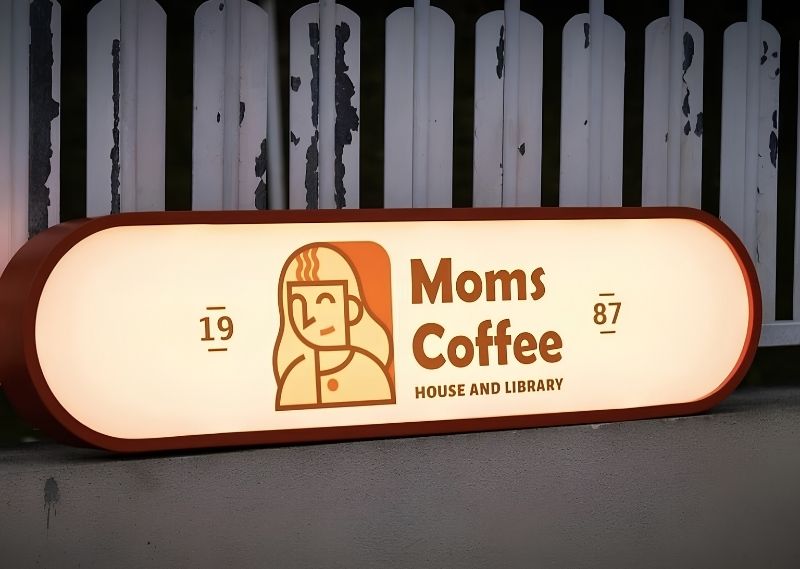 Mẫu hộp đ&egrave;n mica d&aacute;n decal cho qu&aacute;n cafe