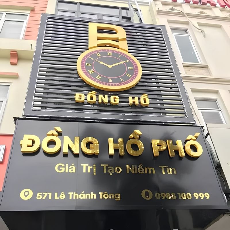 Mẫu bảng hiệu chữ nổi inox tiệm đồng hồ